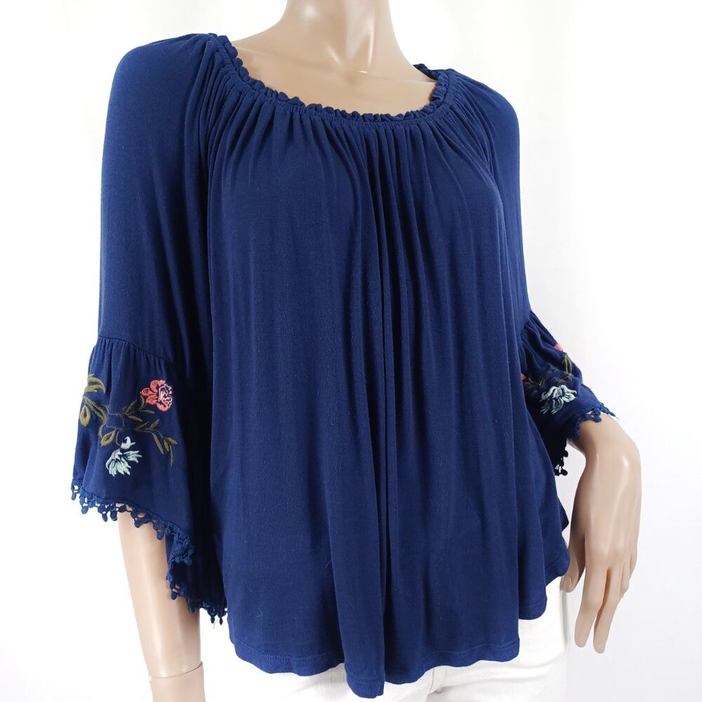 Embroidered Sleeve Boho Peasant Blouse Jersey S
